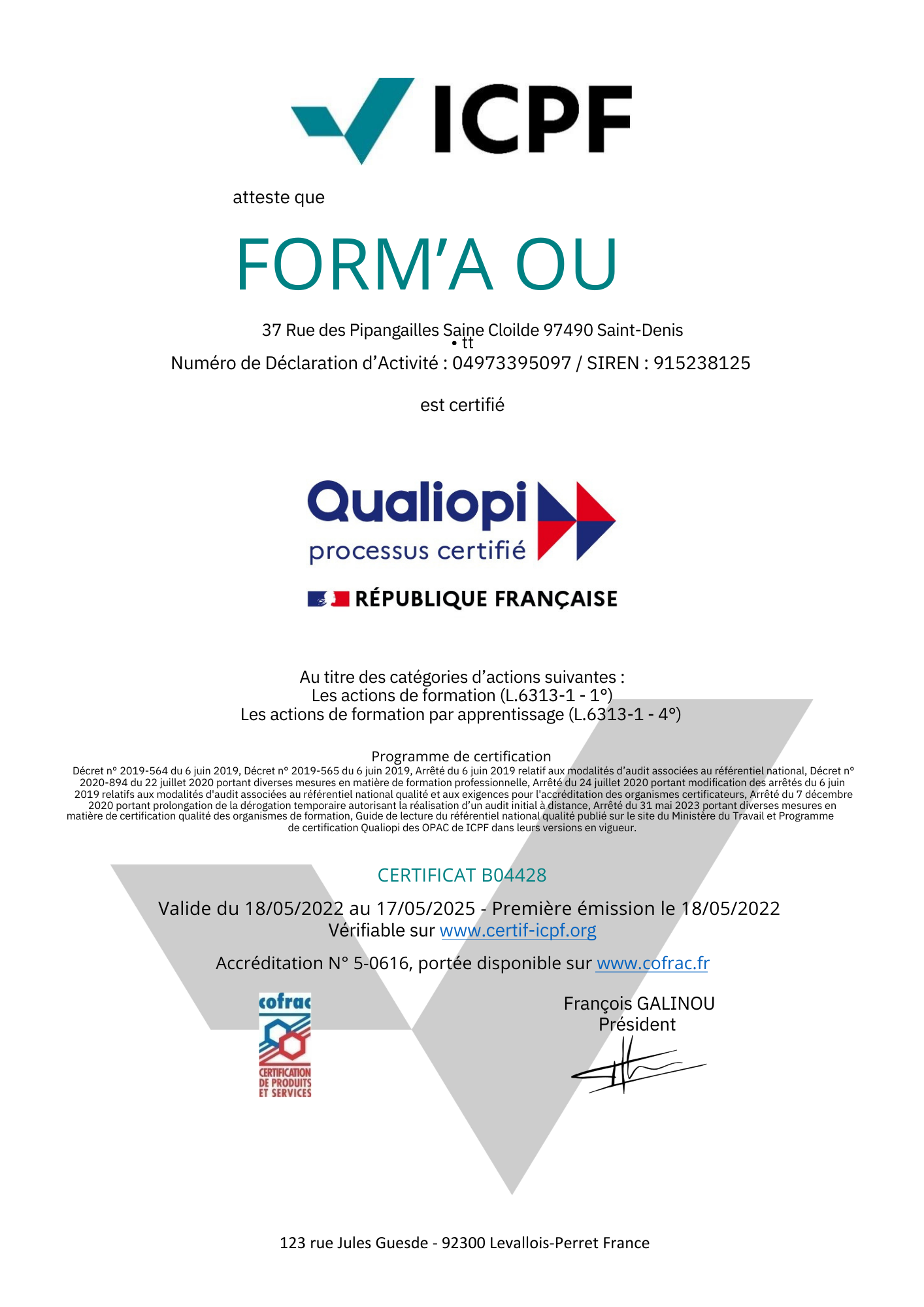 Certificat Qualiopi